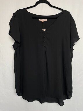 Philosophy Black V-Neck Flutter Cap Sleeve Blouse XL NWT